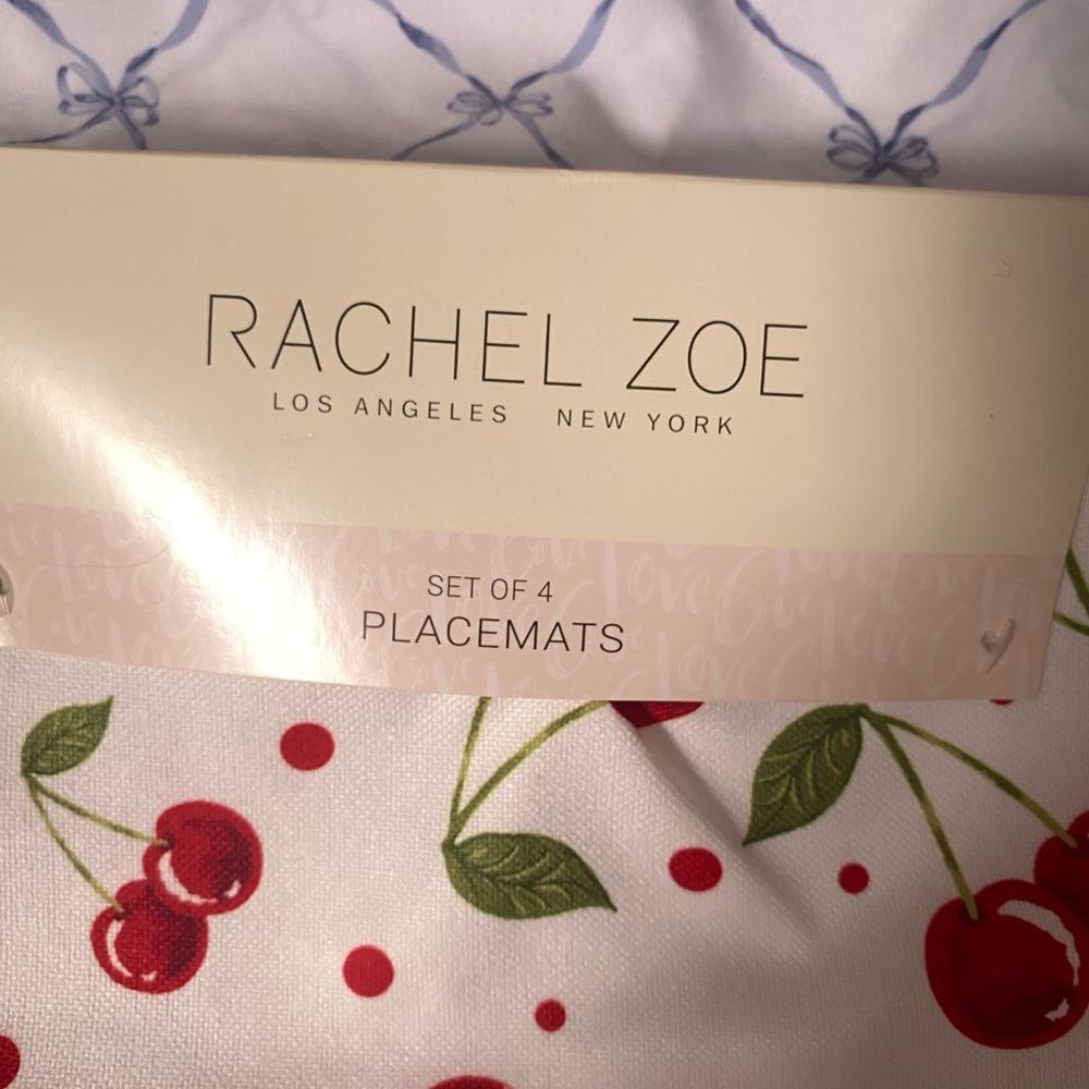 Rachel Zoe 4 Heart Shape Red Cherries Placemats Valentines Day New Ruffled